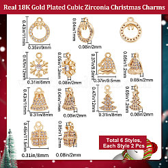 12pcs 6 breloques en zircone cubique en laiton de style micro pavé&nbsp;KK-BBC0005-29
