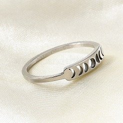 Anello da dito in acciaio inossidabile 201 con fasi lunari per donna&nbsp;RJEW-A006-04P-1