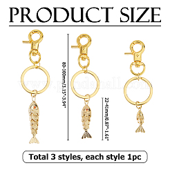 3 porte-clés en laiton avec micro pavé de zircones cubiques en forme de poisson&nbsp;KEYC-HS00006