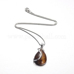 Teardrop platinierte Messing Edelstein Anhänger Halsketten&nbsp;NJEW-JN01185