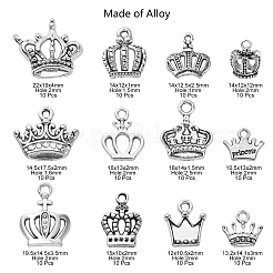 120 pièces 12 styles breloques de couronne en alliage de style tibétain&nbsp;TIBEP-CJ0002-01