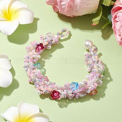 Blumen-Glassamen-Armbänder mit geflochtenen Perlen&nbsp;BJEW-MZ00059