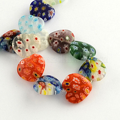 Fili di perline di vetro millefiori a cuore attuo a mano &nbsp;X-LK-R004-28