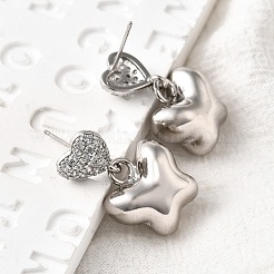 Boucles d'oreilles pendantes en forme de cœur avec papillon en laiton micro pavé et zircone cubique transparent&nbsp;EJEW-Z099-01P