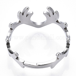 Anello regolabile in corno di cervo in acciaio inossidabile 304 anti-ossidazione per donna&nbsp;X-RJEW-T027-06P