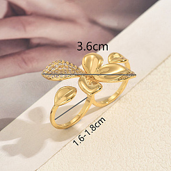 Bagues ouvertes en laiton avec micro pavé de zircones cubiques pour femmes&nbsp;NF0873