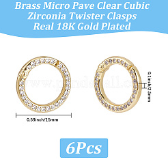 6 pieza de cierres giratorios de latón con micropavé de circonita cúbica transparente&nbsp;KK-SC0008-22