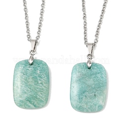 Collana con ciondolo rettangolare in amazzonite naturale e catena a maglie in acciaio inossidabile 304&nbsp;NJEW-JN06416