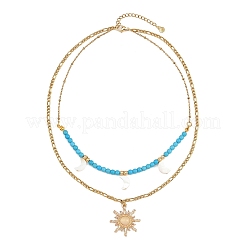 Collana a doppio strato con ciondolo a forma di sole in conchiglia d'acqua dolce naturale e lega di vetro&nbsp;NJEW-JN05469-03