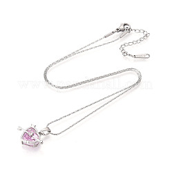 304 Edelstahl Messing Zirkonia Herz mit Pfeil Anhänger 304 Edelstahl Kette Halsketten&nbsp;NJEW-T018-07P