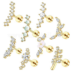 8 pièce 8 styles de boucles d'oreilles en laiton micro pavé de zircone cubique transparente et de cartilage en acrylique&nbsp;WG69006-01