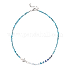 Colliers en apatite naturelle facettée ronde et jade de Malaisie teint&nbsp;NJEW-JN05975-02