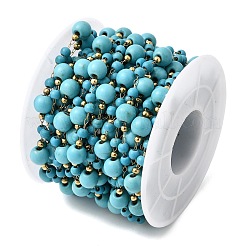 Handgefertigte synthetische Türkisperlen und runde Gliederketten aus Edelstahl 316&nbsp;CHS-L033-11G