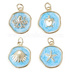 4 pendentif en laiton émaillé doré océan&nbsp;KK-TADJ0001-32