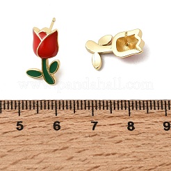 Orecchini a bottone in ottone con fiori&nbsp;EJEW-K324-03G-01