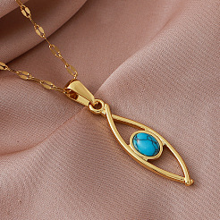 Colliers pendentifs œil de cheval vintage en acier inoxydable 304 et turquoise synthétique pour femmes&nbsp;YZ8442