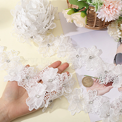 Ruban de bordure en dentelle à fleurs en polyester double couche 3d avec strass&nbsp;OCOR-WH0097-73A