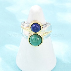 Anillos abiertos de latón con lapislázuli natural y malaquita natural.&nbsp;RJEW-B163-01GP-04