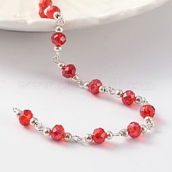 Catene di perline di vetro fatte a mano in ottone placcato color argento&nbsp;AJEW-JB00195