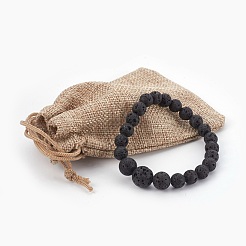 Braccialetti elasticizzati con perle di roccia lavica naturale&nbsp;BJEW-JB03958-02