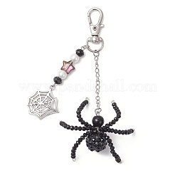 Decorazioni pendenti a forma di ragno nero con perline di vetro per Halloween&nbsp;HJEW-JM04317