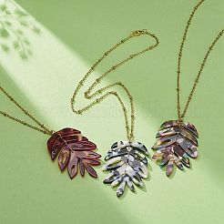 3 pièces colliers pendentif feuille de résine 3 couleurs&nbsp;NJEW-JN03989