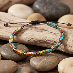 Bracelets ajustables en perles cubiques tressées de jaspe impérial naturel teint&nbsp;SW5037