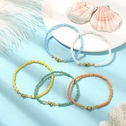 Braccialetto elasticizzato con perline a forma di cuore di semi ed ematite sintetica&nbsp;BJEW-JB09471