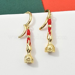 Creolen mit Emaille-Hausmotiv aus Messing&nbsp;EJEW-B149-04G