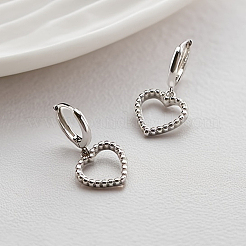 Boucles d'oreilles pendantes en forme de cœur creux argenté s925&nbsp;FJ4331-2
