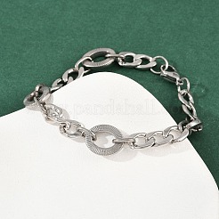 Bracelets à maillons ovales texturés en acier inoxydable 201 pour femmes&nbsp;BJEW-B143-04P