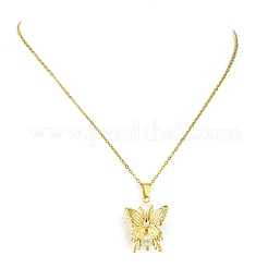 Collar con colgante de mariposa de latón con micro pavé de circonitas cúbicas y perlas naturales&nbsp;NJEW-JN06182