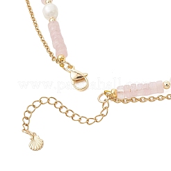 Collar con colgante de estrella de mar de acero inoxidable 304 de doble capa con cuentas de heishi de cuarzo rosa natural y perlas naturales de arroz.&nbsp;NJEW-JN05847-03