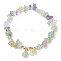 Braccialetti con ciondoli di perline rotonde e chip di fluorite naturale a forma di fiore&nbsp;BJEW-JB12310-01