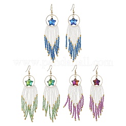 Pendientes colgantes con borlas y cuentas de vidrio estrellado&nbsp;EJEW-MZ00777