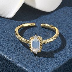 Anelli a polsino rettangolari in ottone con micro pavé di zirconi cubici&nbsp;RJEW-Z111-04G