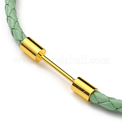 Bracciale a maglie con barra a colonna in ottone con cordini in cuoio&nbsp;BJEW-G675-05G-04