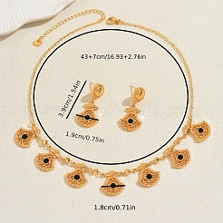 Halskette und Ohrstecker-Set im Ethno-Stil aus Messing mit Filigranem Fächeranhänger und Mikropavé-Fassung aus Zirkonia für Damen&nbsp;KU3704