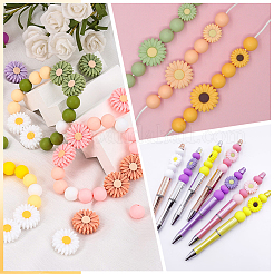 144 Stück 6 Stile Daisy & Round & Unterlegscheibe Lebensmittelqualität umweltfreundliche Silikonperlen&nbsp;SIL-PA0001-15
