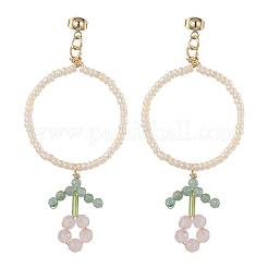 Flor colorida cuentas de vidrio cuelgan aretes&nbsp;EJEW-MZ00148