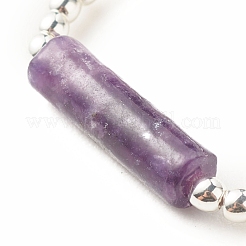 Anello da dito con perline a colonna in pietra mica viola/lepidolite naturale con ematite sintetica&nbsp;RJEW-JR00461-04