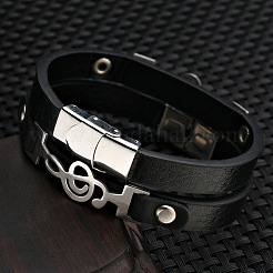 Bracelet à maillons en acier inoxydable 304 avec notes de musique&nbsp;MUSI-PW0001-34