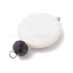 4 Stück 4 Stile natürliche Muschel & schwarzes Glas flache runde Anhänger&nbsp;PALLOY-JF04290