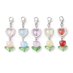 Decorazioni pendenti con perline di vetro a forma di cuore tulipano&nbsp;HJEW-JM02952