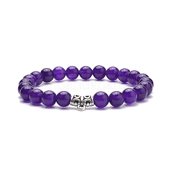 7 Uds. Juego de pulseras elásticas de jade de Malasia natural de 7 colores (teñido) con perchas de aleación&nbsp;BJEW-JB08133