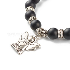 Bracciale tondo opaco con perline in pietra nera sintetica&nbsp;BJEW-JB06963