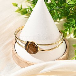 Bracelets manchettes ronds plats en acier inoxydable 304 et pierres naturelles mélangées pour femmes&nbsp;BJEW-JB14352-01