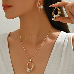 Ensemble élégant de boucles d'oreilles et de colliers ovales creux en zircone cubique micro pavée en fer européen pour femmes&nbsp;EX4624-1