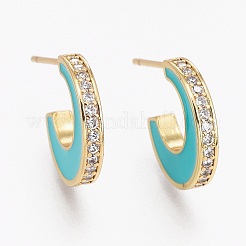 Orecchini a mezzo cerchio in ottone micro pavé di zirconi chiari&nbsp;EJEW-L231-64