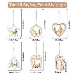5 pièce de 5 styles de décorations en bois&nbsp;WOOD-GF0001-52